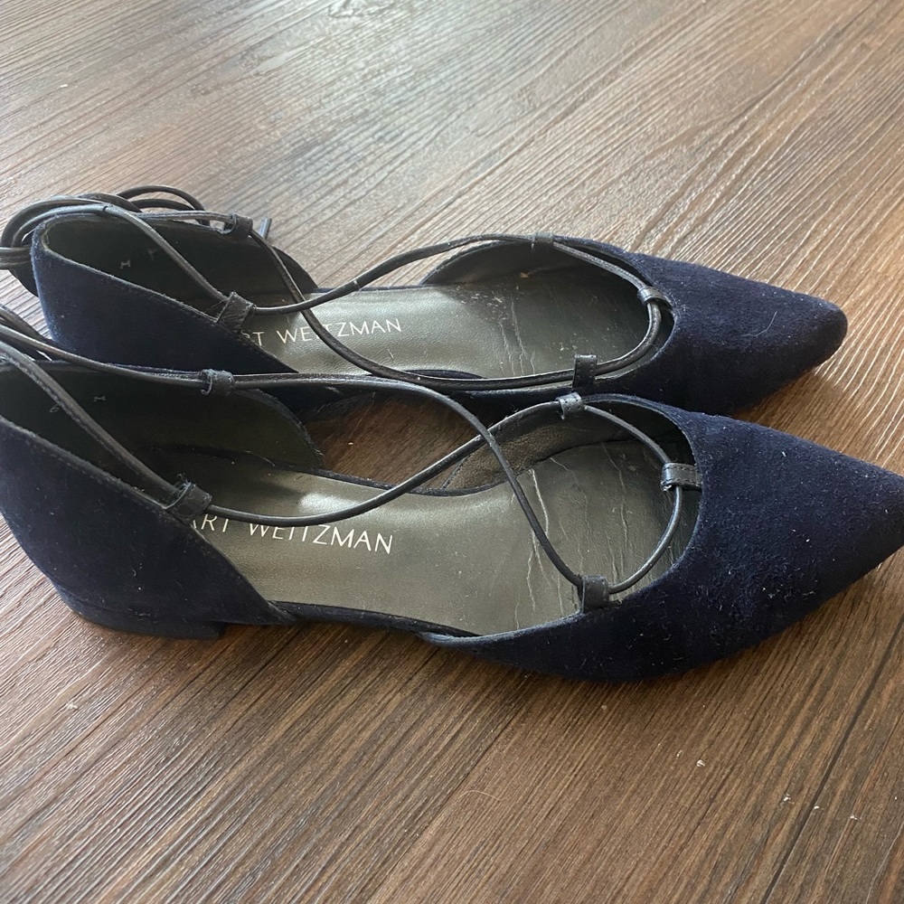 Stuart Weitzman D’Orsay Suede Navy Flats Size 6M